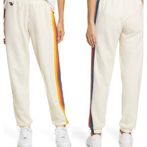 Aviator Nation cream 5 stripe sweatpants